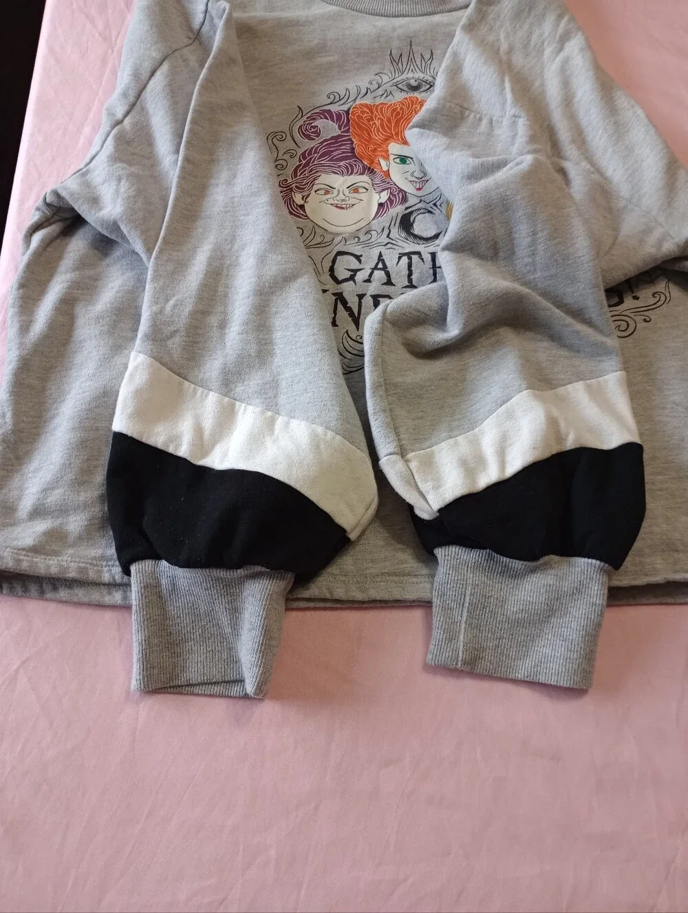 Disney Hocus Pocus Junior Womens Gray Witch Sweatshirt size L(11-13)